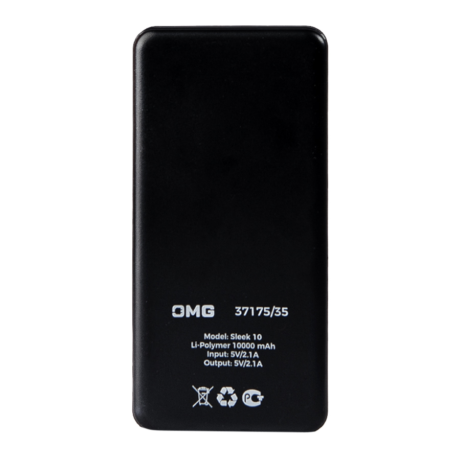 Универсальный аккумулятор OMG Sleek 10 (10000 мАч), черный, 14х6.8х1,5 см